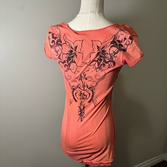 Guess Y2K island girl rhinestone goth tee Xs - Picture 5 of 7